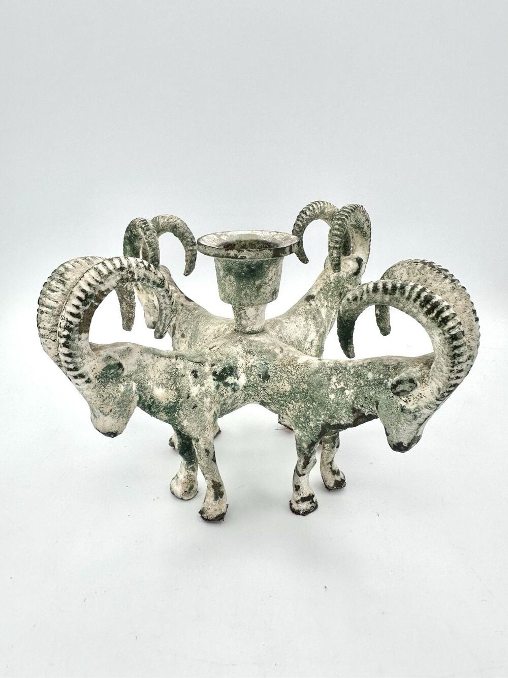 Antique Brass Circle Ram Goat Ibex Candle Stick Holder Gothic - Aries Capricorn